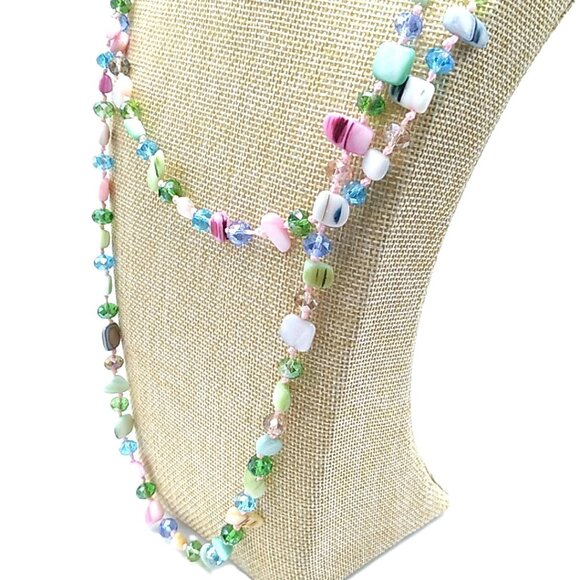 MOP + Faceted Pastel Multi-colored Beaded Necklace - Picture 3 of 15